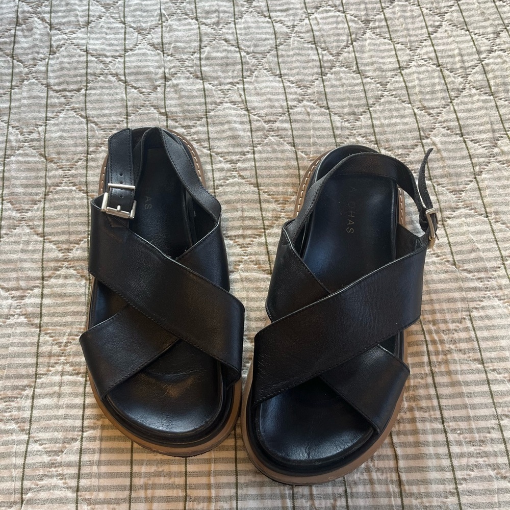Women's Alohas Nico Black Leather Sandals slingback
